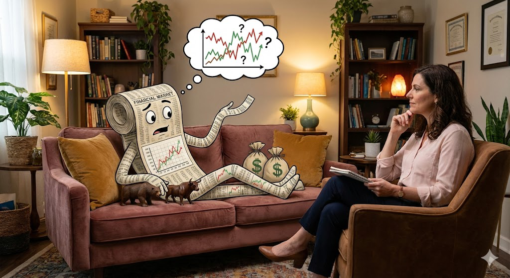The Market personified as a patient on a therapy couch